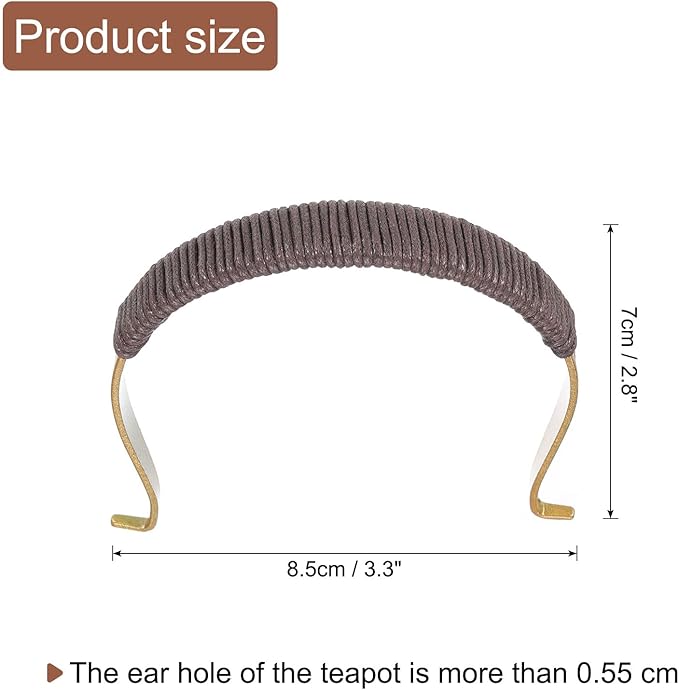 uxcell Metal Tea Pot Handle External Buckle Teapot Rope Wrapped U-Shape Handle Replacement for Span 2.8-3.5 Inch Ceramic Pottery Teapot Kettle Accessories Supplies, Gold/Brown