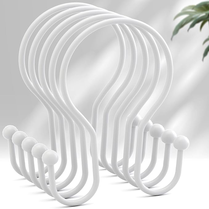 AmazerBath White Shower Curtain Hooks, Shower Curtain Rings, Simple Double by AmazerBath