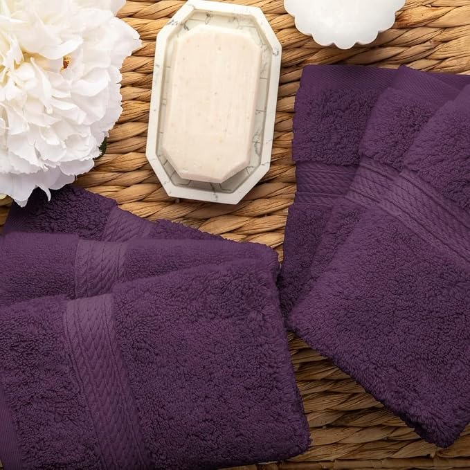 Superior Egyptian Cotton Plush & Absorbent, Face Towel Set of 6, Plum | Quick - Image 8