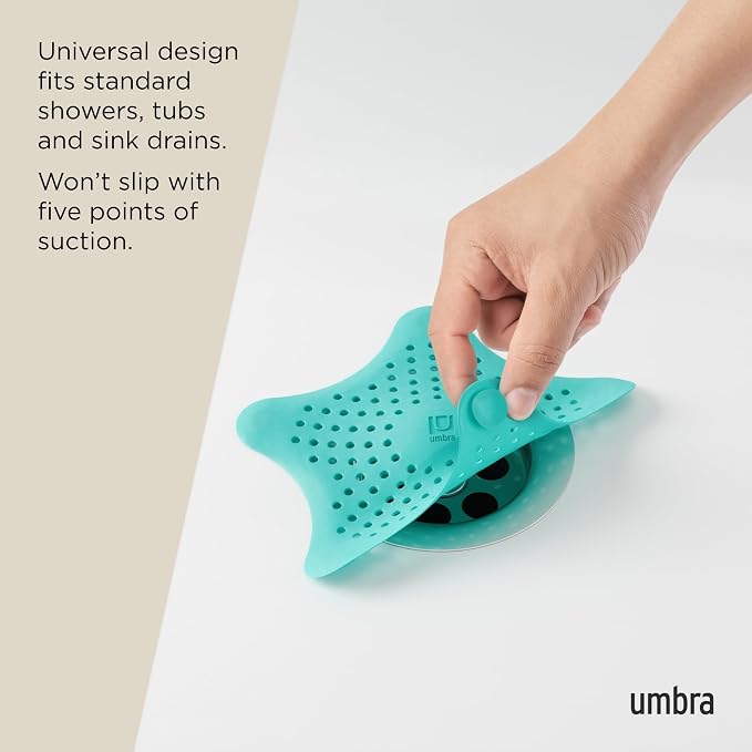 Umbra Starfish Hair Catcher, Suction Cup Drain Cover, Surf Blue - Image 6