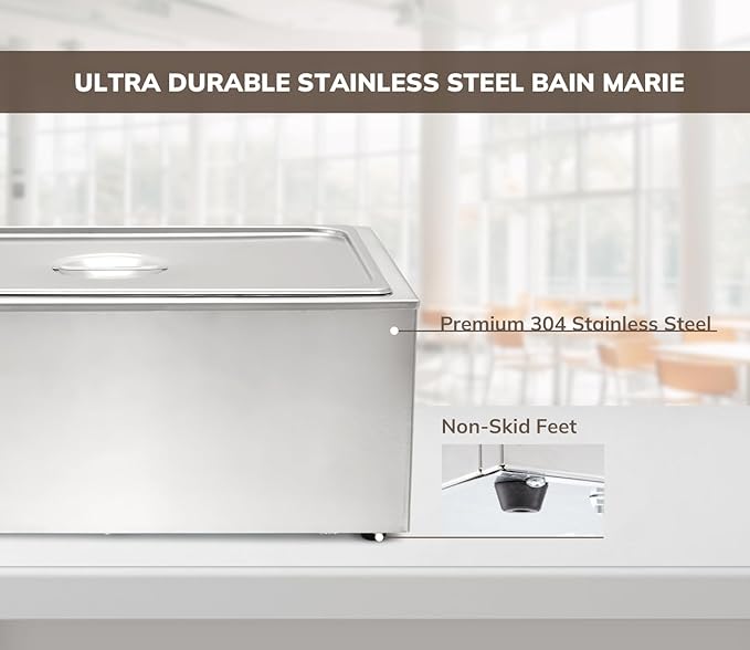 SYBO Commercial Grade Stainless Steel Bain Marie Buffet Food Warmer Steam Table for Catering and Restaurants (1 Section with Tap)