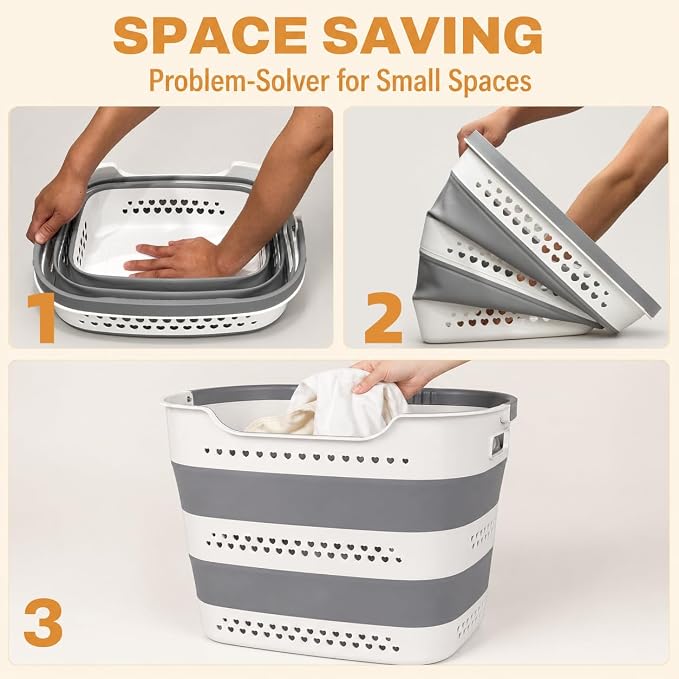 2 Pack Collapsible Laundry Basket, 42L Foldable Laundry Hamper - Image 7