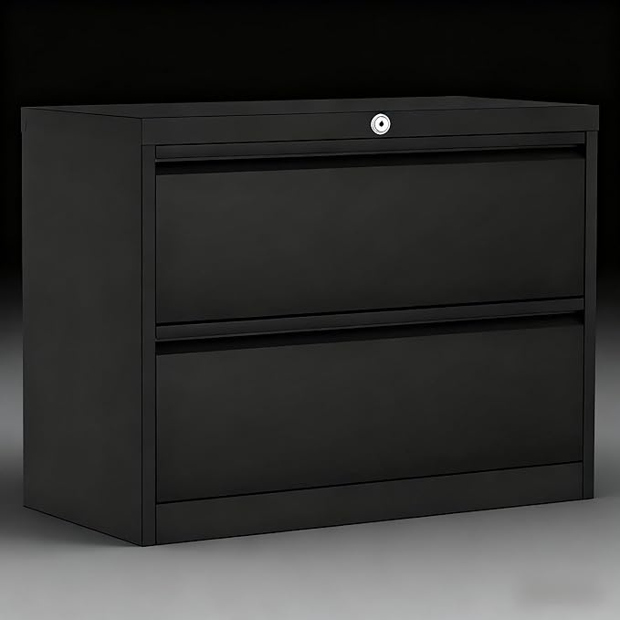2-Drawer Lateral File Cabinet with Lock, Heavy Duty Metal Filing Cabinet for Home Office, Wide Storage Organizer for Letter/Legal Files, Secure File Cabinet for Office Documents, Black