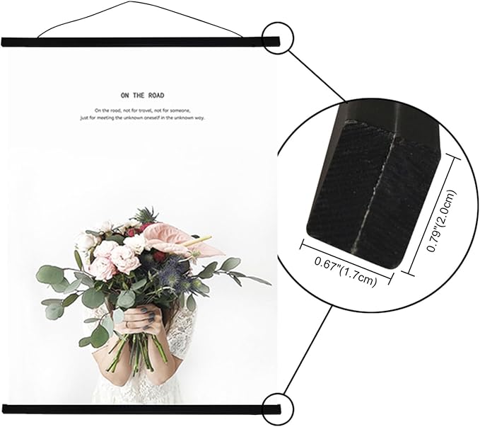 Miaowater 2 Pack Magnetic Poster Frame Hanger,44x24 44x32 44x28 Light Wood Wooden Frames Hangers for Photo Picture Art Canvas Print Artwork Wall Hanging Black 44''