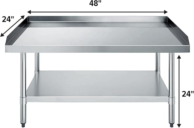 Stainless Steel Equipment Grill Stand with Adjustable Undershelf | Heavy Duty 18-Gauge Top | NSF Certified for Commercial Kitchen & Utility Use (24" x 48")