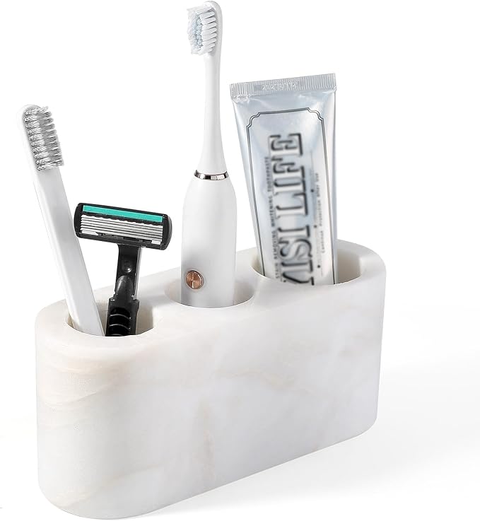 BCS Toothbrush Holder for Bathrooms, 3 Slots Marble Toothbrush Organizer by BCS
