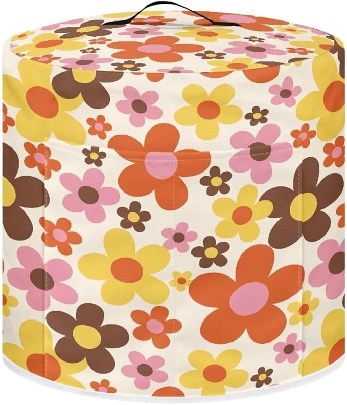 TODIYADDU Red Yellow Hippie Floral Pressure Cooker Cover for 6 Quart Instant Pot Insulated Kitchen Appliance Dust Cover for Round Pressure Cooker Practical Instant Pot Air Fryer Accessories