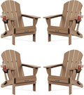 MUCHENGHY Folding Adirondack Chairs 4 Pack, Patio Chairs, Lawn Chairs, Outdoor Chairs, Adirondack Chair Plastic, Fire Pit Chairs, Weather Resistant with Cup Holder for Deck, Backyard, Garden(Teak)