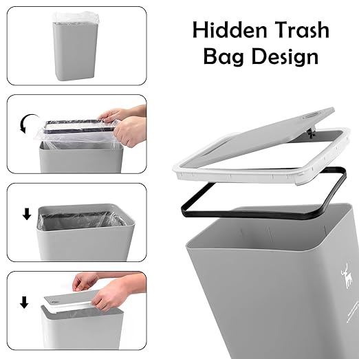 XPIY Trash Can with Lid, 2 Pack 4 Gallons/15 Liters Garbage Can with Press Top, Small Trash Can Dog Proof, Plastic Trash Bin, Waste Basket for Bathroom|Kitchen|Bedroom|Office (2, Grey)