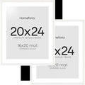 Homeforia 20x24 White Picture Frame, High End Oak 20x24 White Wood Frame with Mat 16x20 Photo, 20 x 24 Wooden Poster Frames Matted to 16 by 20, 24x20 Hanging Frames, Tempered Glass, Wall Kit, Set of 2