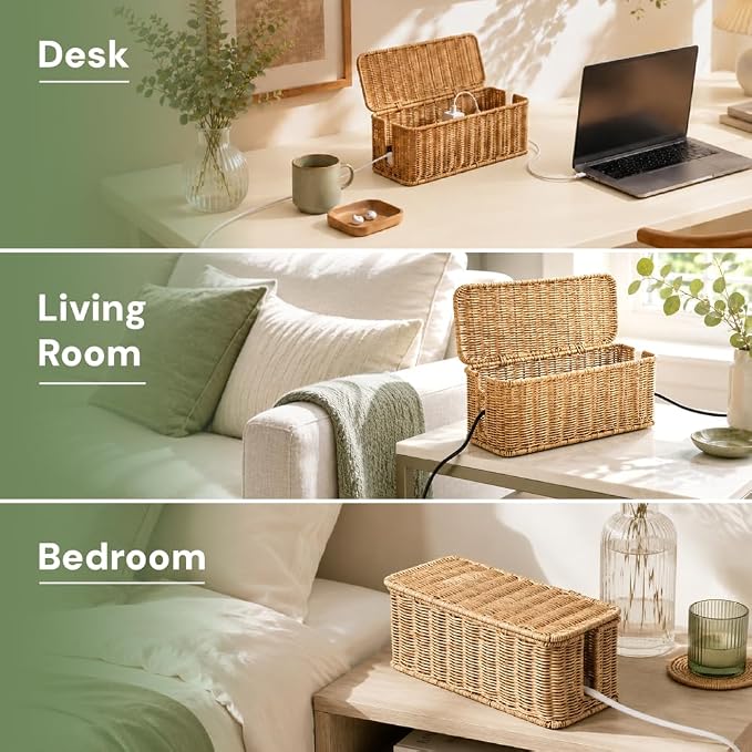 Cable Management Box, Handmade Rattan Cord Organizer - Image 7