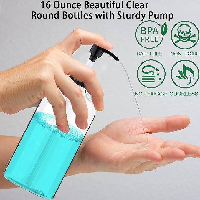 Clear Soap Dispenser with Rust Proof Pump, Waterproof Labels, Plastic Hand Soap - Image 4