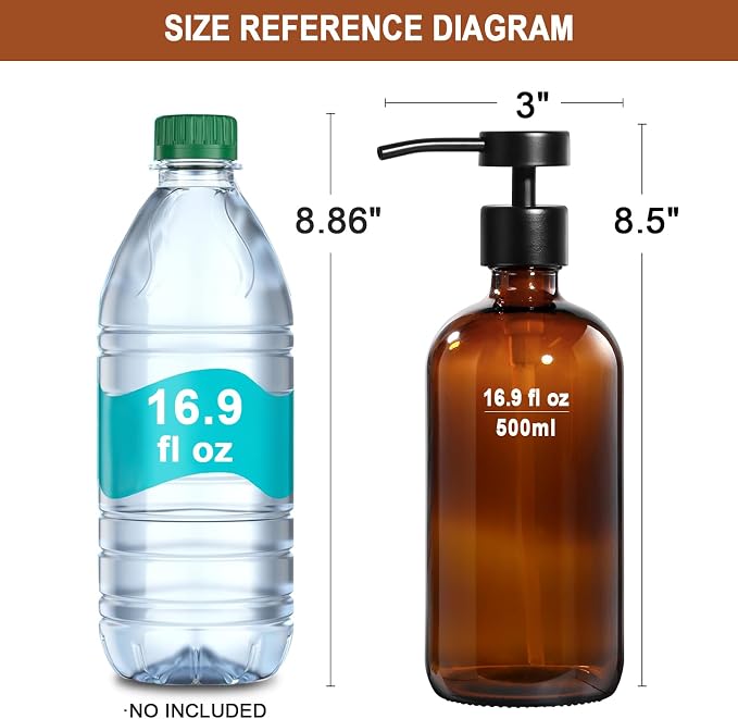 RYTOXILO Hand Soap Dispenser 2 Pack, Amber Glass Bathroom Soap Dispenser - Image 8
