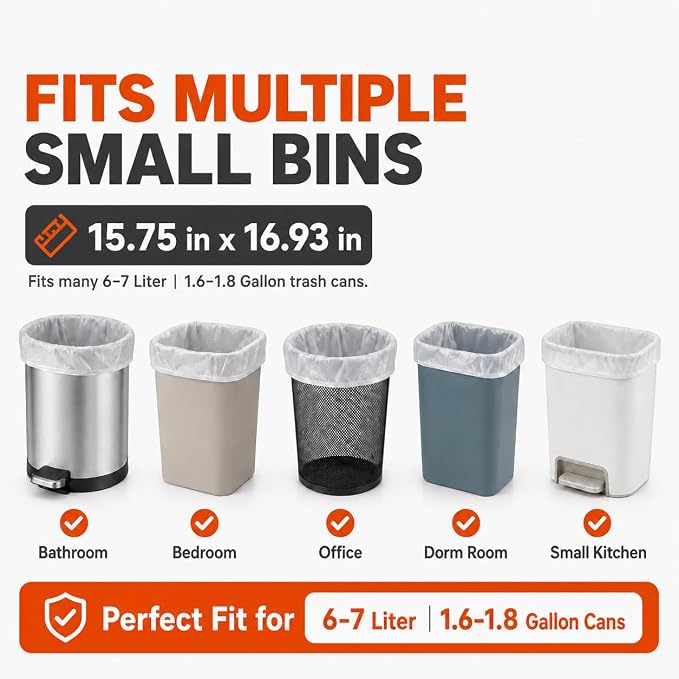 1.6 Gallon Small Trash Bags Garbage Bags by RayPard, fit 1, 1.6 Gal Waste Basket - Image 2