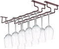 MOCOUM 2 Pack 15.6" Wine Glass Rack Under Cabinet Stemware Rack, Hanger Hold Up To 10 Wine Glasses for Cabinet Kitchen Bar (Brown, 2 pack)