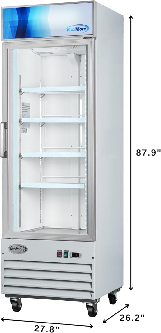 KoolMore 27 in. Commercial One Glass Door Display Upright Freezer Merchandiser in White 13 Cu. Ft. (MDF-1GD-13C-WH)