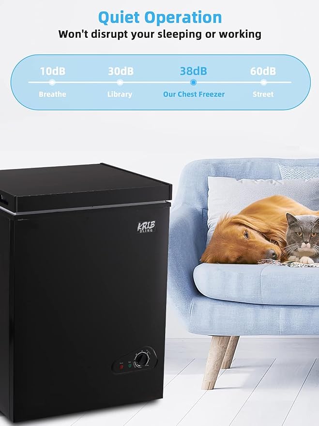Chest Freezer 3.5 Cu.Ft Mini 7 Gears Temperature Control Compact Deep Freezer with Top Open Door and Removable Storage Basket Black