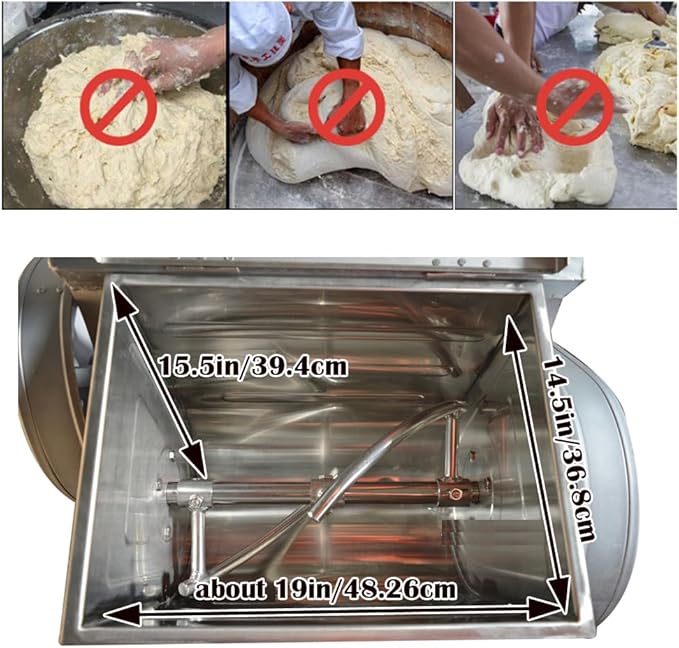 Commercial Dough Mixer Electric Dough Mixing Machine Stainless Steel Pizza Flour Dough Stand Mixer Heavy Duty Flour Blender Kneading Machine 50QT/25KG Kneading Capacity