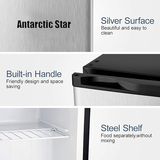 Antarctic Star Upright Freezer 1.1 Cu.ft, Compact Mini Freezer with Reversible Single Door, Temperature Control, Removable Shelves, Small freezer Stainless Steel for Dorms Home Office, Black