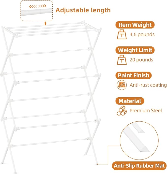 Drying Rack Clothing, 3-Tier Clothes Drying Rack Foldable, Antirust Laundry - Image 3