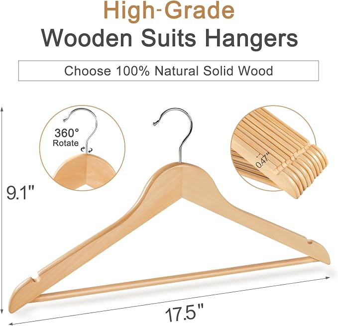 TOPIA HANGER Wooden Hangers 30 Pack, Wood Clothes Hanger Natural | Durable Coat - Image 2