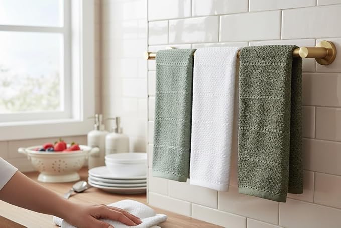 Sage White Dark Green Kitchen Dish Towels, 100% Cotton - Image 8