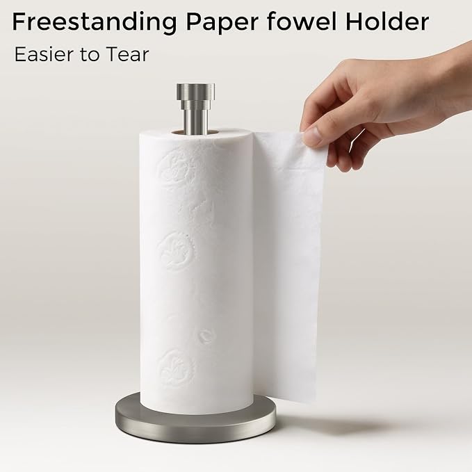 Brushed Nickel Paper Towel Holder Countertop, Freestanding Paper Towel Stand - Image 7