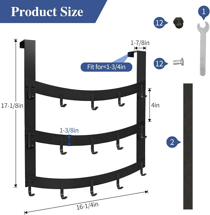 3-Tier Over The Door Hooks, Fits Doors Up to 1-3/4in Thick | 15 Hooks Over Door - Image 5