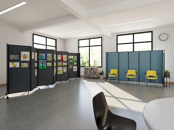 Versare Straightwall Sliding Portable Wall Partition | Freestanding Office Dividers | Locking Wheels | Temporary Room Separator | 15'6" Wide x 4' Tall Warm Pebble Fabric Panels