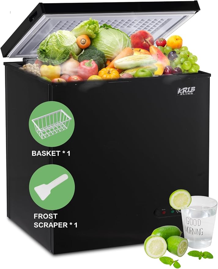 7.0 Cu.Ft Chest Freezer 7 Gears Temperature Control(-4°F to 6.8°F), Deep Compact Freezer with Two Removable Basket, for House, Kitchen, Garage, Basement, Shop, Black