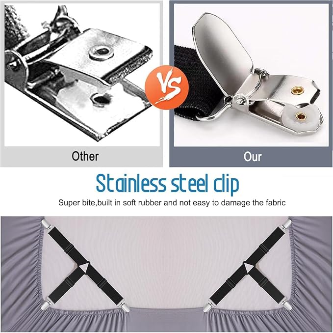 Bed Sheet Holder Straps, Upgrade Non Slip Sheet Clips, Fitted Sheet Holders - Image 6