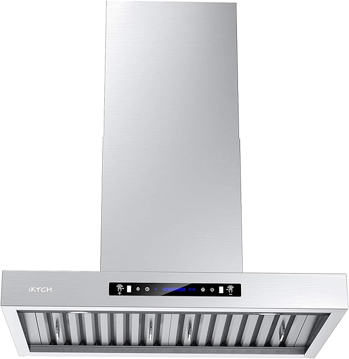 IKTCH 30-Inch Wall Mount Range Hood, 900 CFM Ducted Vent Hood with 4-Speed Fan, Gesture Sensing & Touch Control, Stainless Steel Kitchen Chimney Vent with Adjustable LED Lights