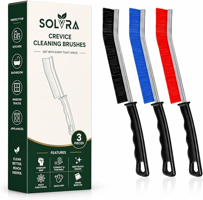 Crevice Cleaning Brush Set 3Pcs Hard Bristle Tools by Solvra