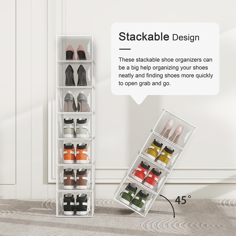 SEE SPRING Clear Shoe Storage Boxes, 6 Pack Stackable Hard Plastic Organizer - Image 6