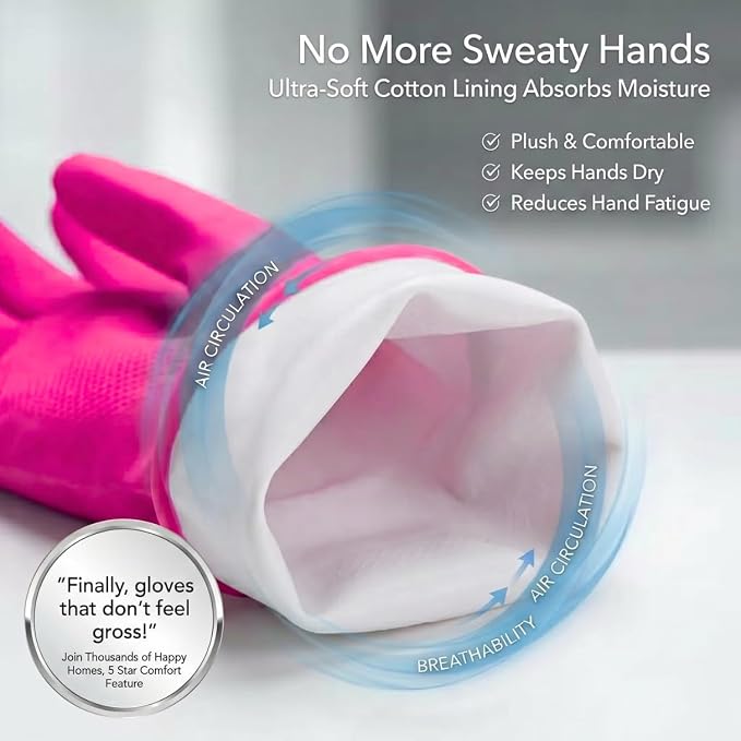 ForPro Natural Rubber Gloves, 6 Pairs Reusable Multi-Purpose Household Cleaning - Image 3