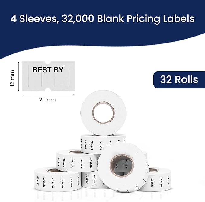 Perco Best by 1 Line Labels - 4 Sleeves, 32,000 "Best by Labels for Perco Lite, X, Plus and Pro 1 Line Date Guns
