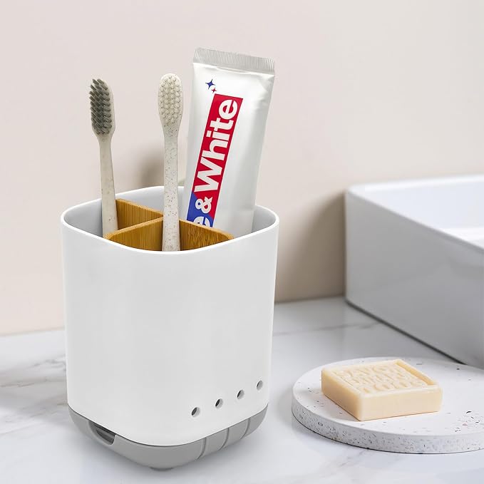 Toothbrush Holder with Bamboo Divider, Detachable - Image 2