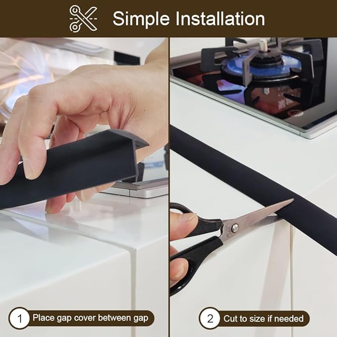 Silicone Stove Counter Gap Cover,30 Inches (for 0.2-1 inch Gap) Extra Long Kitchen Range Gap Filler,Heavy 10 oz, Cut to any size 21&25 (Set of 2,Black)