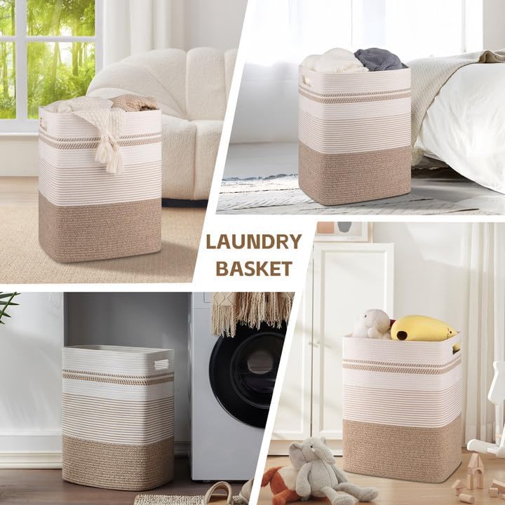 80L Large Cotton Rope Laundry Basket - Image 7