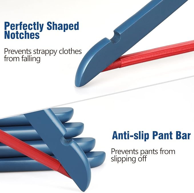 TOPIA HANGER Premium Wooden Hangers 16 Pack Blue/Red Heavy Coat Hanger | - Image 2