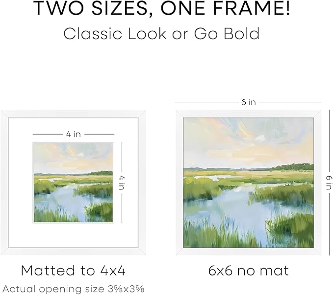 Homeforia 6x6 Picture Frame White, High End Metal 6 x 6 Square Photo Frames with Mat 4 by 4, 6x6 Poster Frame Matted to 4x4 inches Print, 6by6 Wall or Tabletop Frame, Tempered Glass, Wall Kit, Set of 1