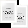 Homeforia 17x24 White Picture Frame, High End Oak 17x24 White Wooden Poster Frames with Mat 13x19 for Print, 17 x 24 Wood Frame Matted to 13 x 19 Photo, 24x17 Frame, Tempered Glass, Wall Kit, Set of 2