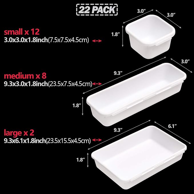 Set of 22 Interlocking Desk Drawer Organizer Tray Dividers Plastic Shallow - Image 2