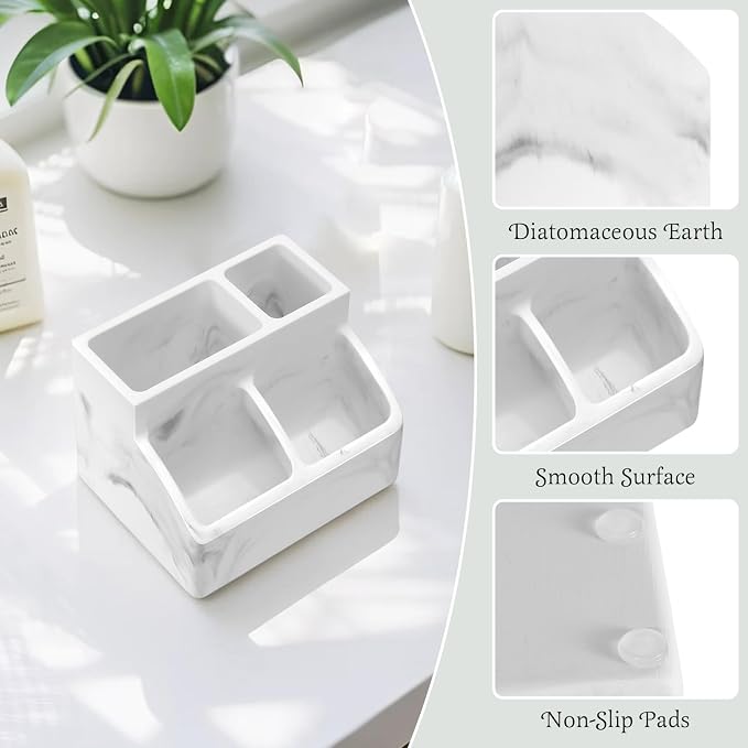 Luxspire Diatomite Toothbrush Holder, 4 Slots, Marble White | Fast Drying - Image 3