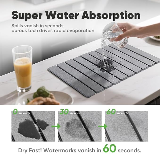 Stone Drying Mat for Kitchen Counter, Quick Diatomaceous Earth Mats for Dishes - Image 2