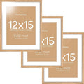 Homeforia 12x15 Wood Frame, High End Natural Oak 12x15 Light Wooden Picture Frame with Mat 9x12, 12 x 15 Poster Frames Matted to 9 by 12 Photo, 15x12 Hanging Frames, Tempered Glass, Wall Kit, Set of 3