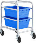 19"x26"x32" Mobile Aluminum Lug Rack with 2 Blue Meat Lugs / Tote Boxes - NSF Heavy-Duty Commercial Storage Cart, Portable Aluminum Utility Rack with Casters for Kitchen, Restaurant, or Food Prep