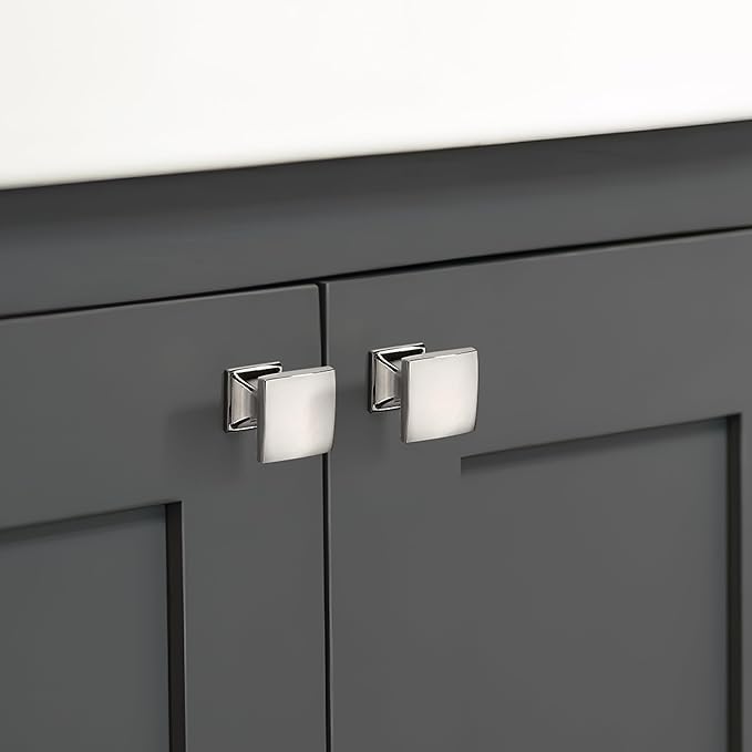 khtumeware 10 Pack 1 Inch Polished Nickel Cabinet Knobs - Zinc Drawer Pulls for Kitchen, Dresser - Square Handles