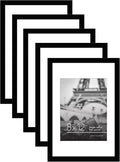 Americanflat 8x12 Picture Frame with Polished Plexiglass - Set of 5 - Use as 6x8 Frame with Mat or Display 8x12 Photo Without Mat - Galleria Collection - Picture Frames for Wall Display - Black