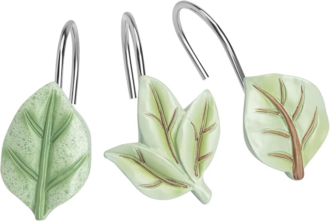 SageGreen Plant Leaf Shower Curtain Hooks, Eucalyptus Bathroom Decor, Metal by Gibelle